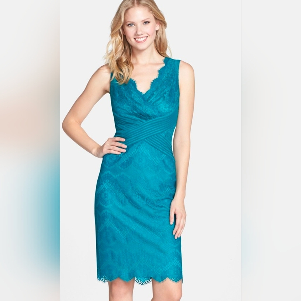 NWOT Size L Tadashi Shoji Teal Lace Sheath Dress /Formal / Cocktail